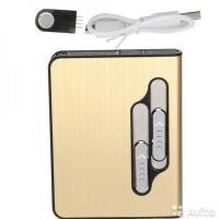 Портсигар с USB зажигалкой золотистый